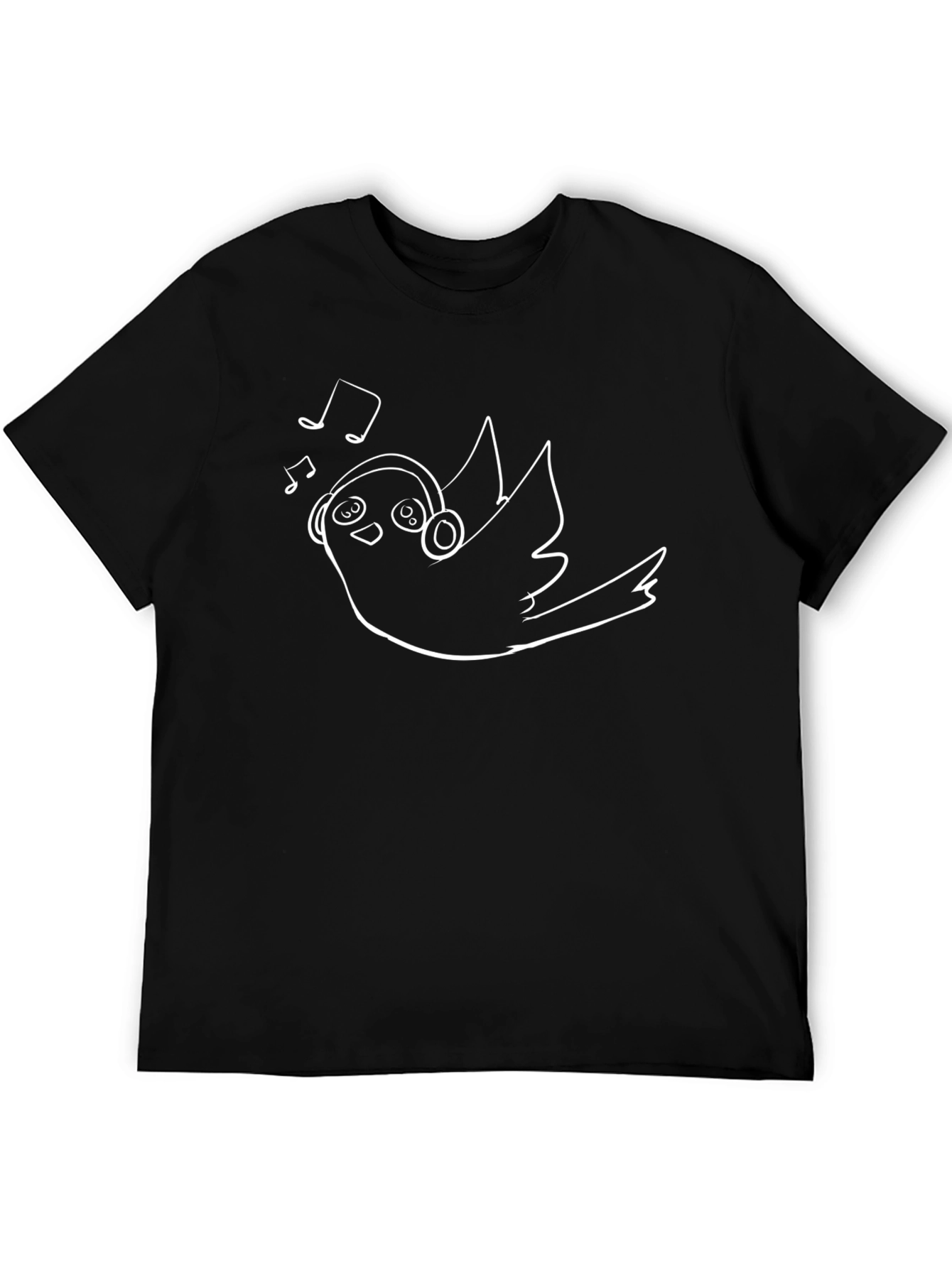 Bird with Headphones Black T-Shirt