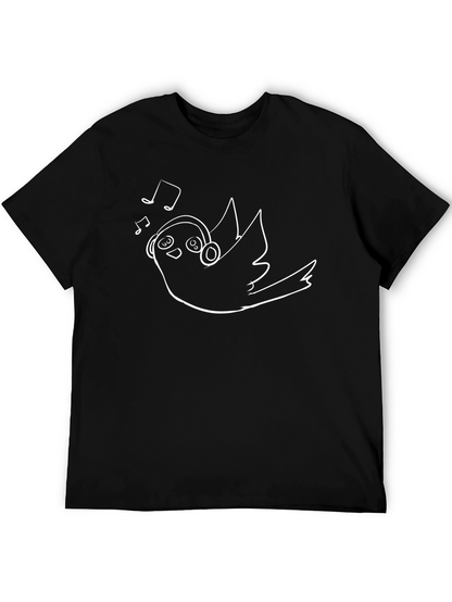 Bird with Headphones Black T-Shirt