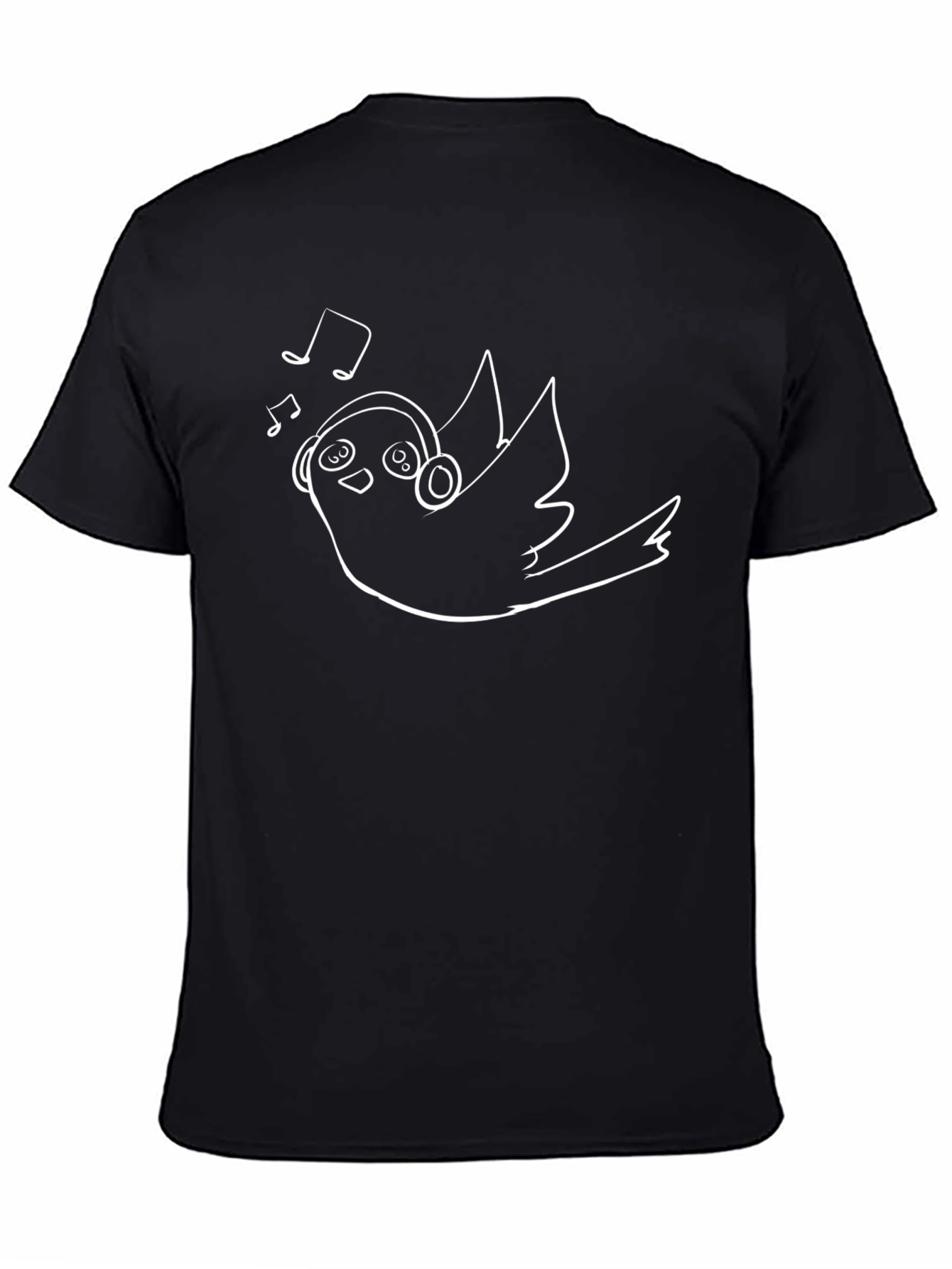 Bird with Headphones Black T-Shirt