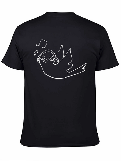 Bird with Headphones Black T-Shirt