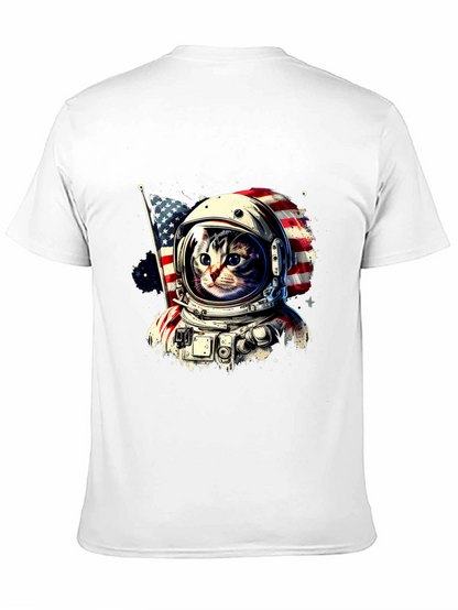 Astronaut Cat USA Flag Graphic T-Shirt