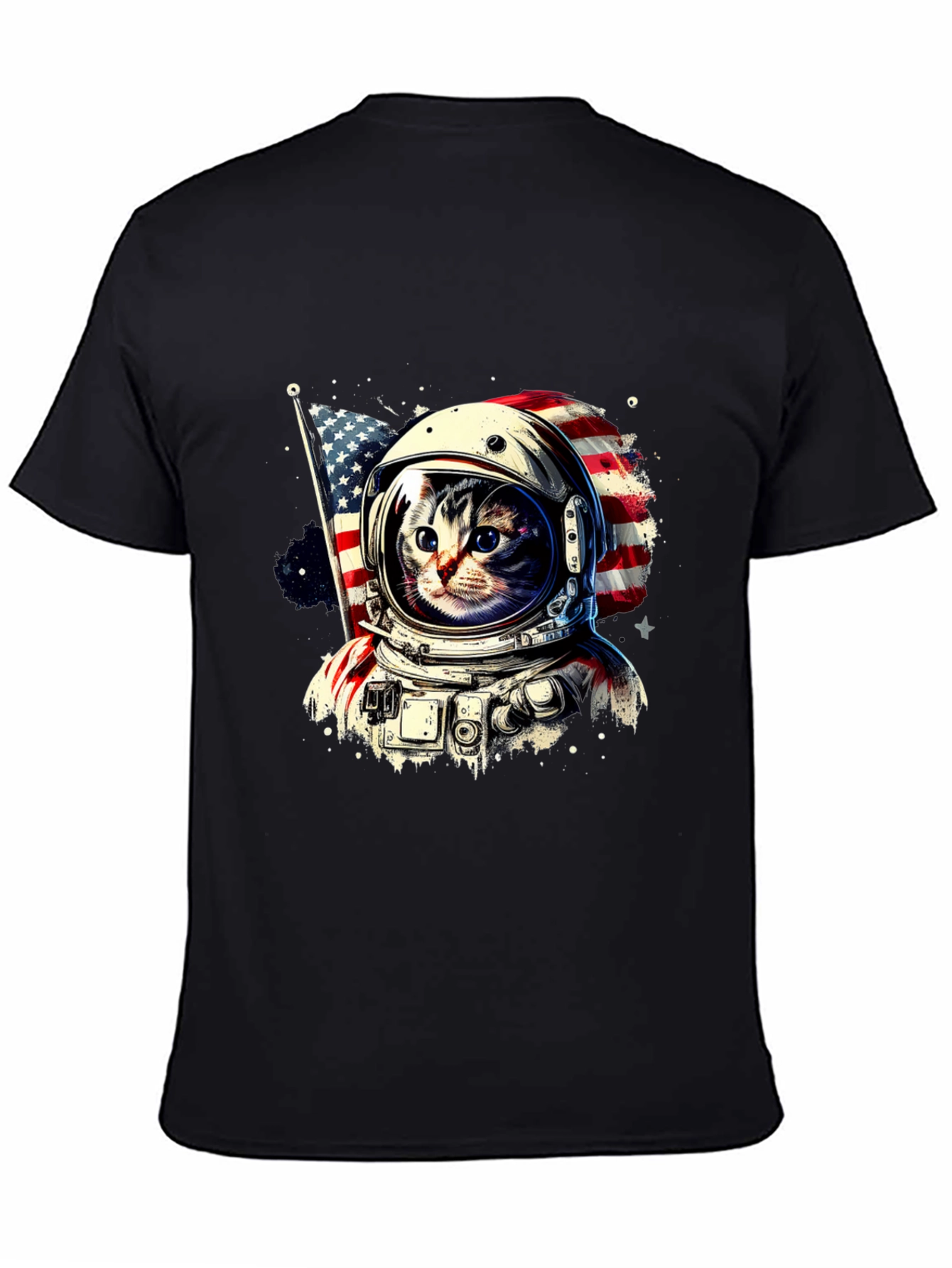 Astronaut Cat USA Flag Graphic T-Shirt