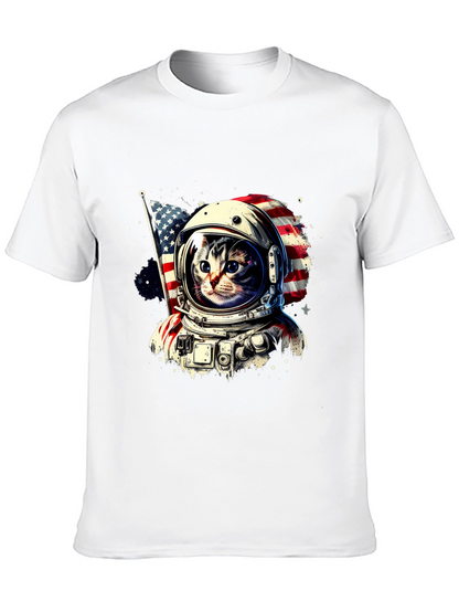 Astronaut Cat USA Flag Graphic T-Shirt