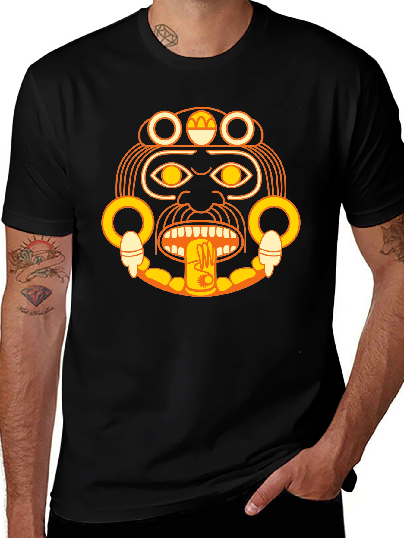 Aztec Sun God Graphic Black T-Shirt