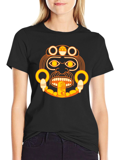 Aztec Sun God Graphic Black T-Shirt