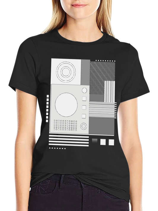 Abstract Graphic Print Crew Neck Tee - Black