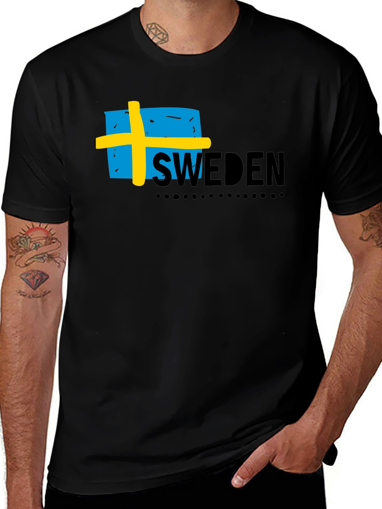Sweden Flag Graphic Black T-Shirt