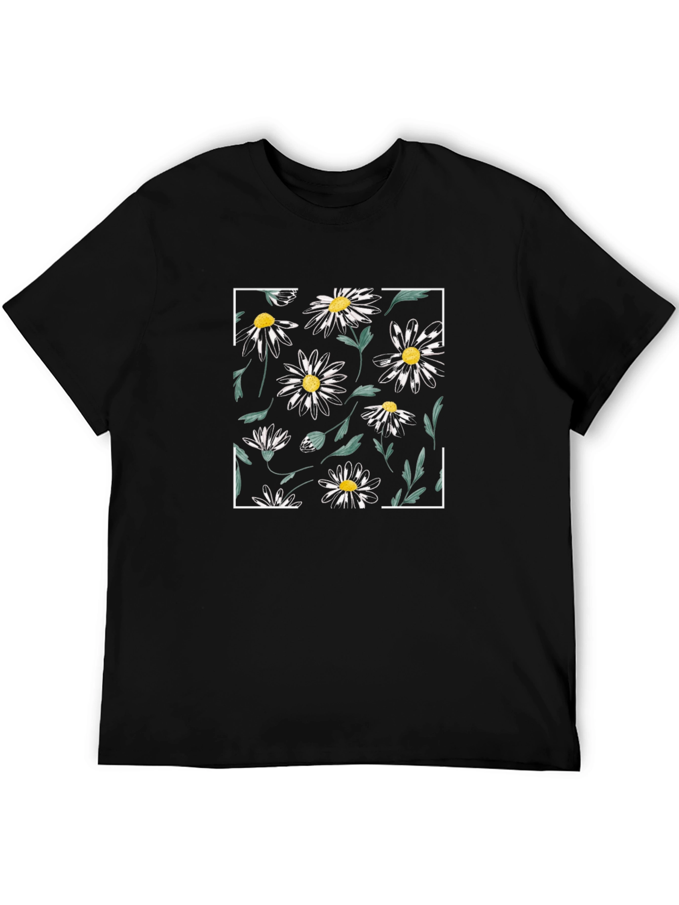 Black Daisy Flower Graphic Tee