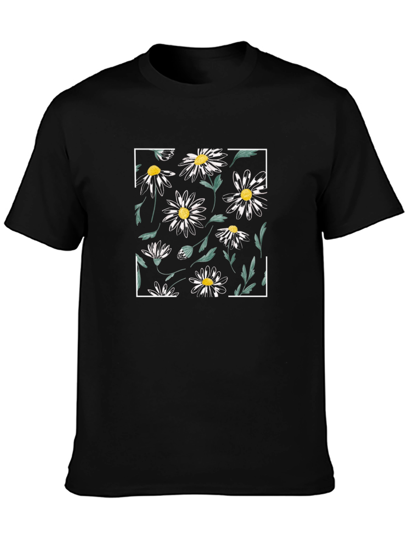 Black Daisy Flower Graphic Tee