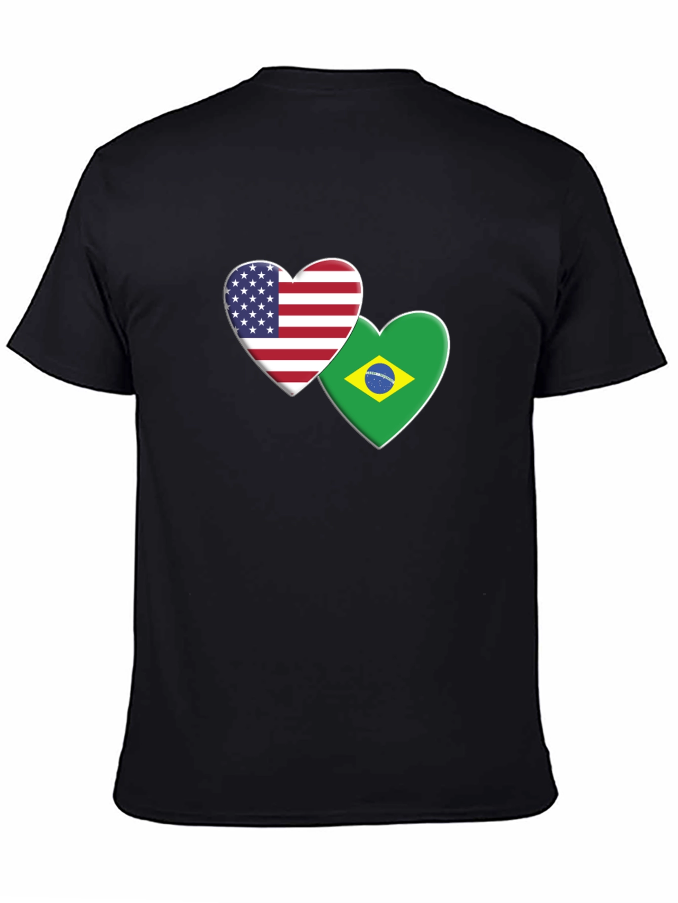 USA & Brazil Hearts T-Shirt - Black Graphic Tee