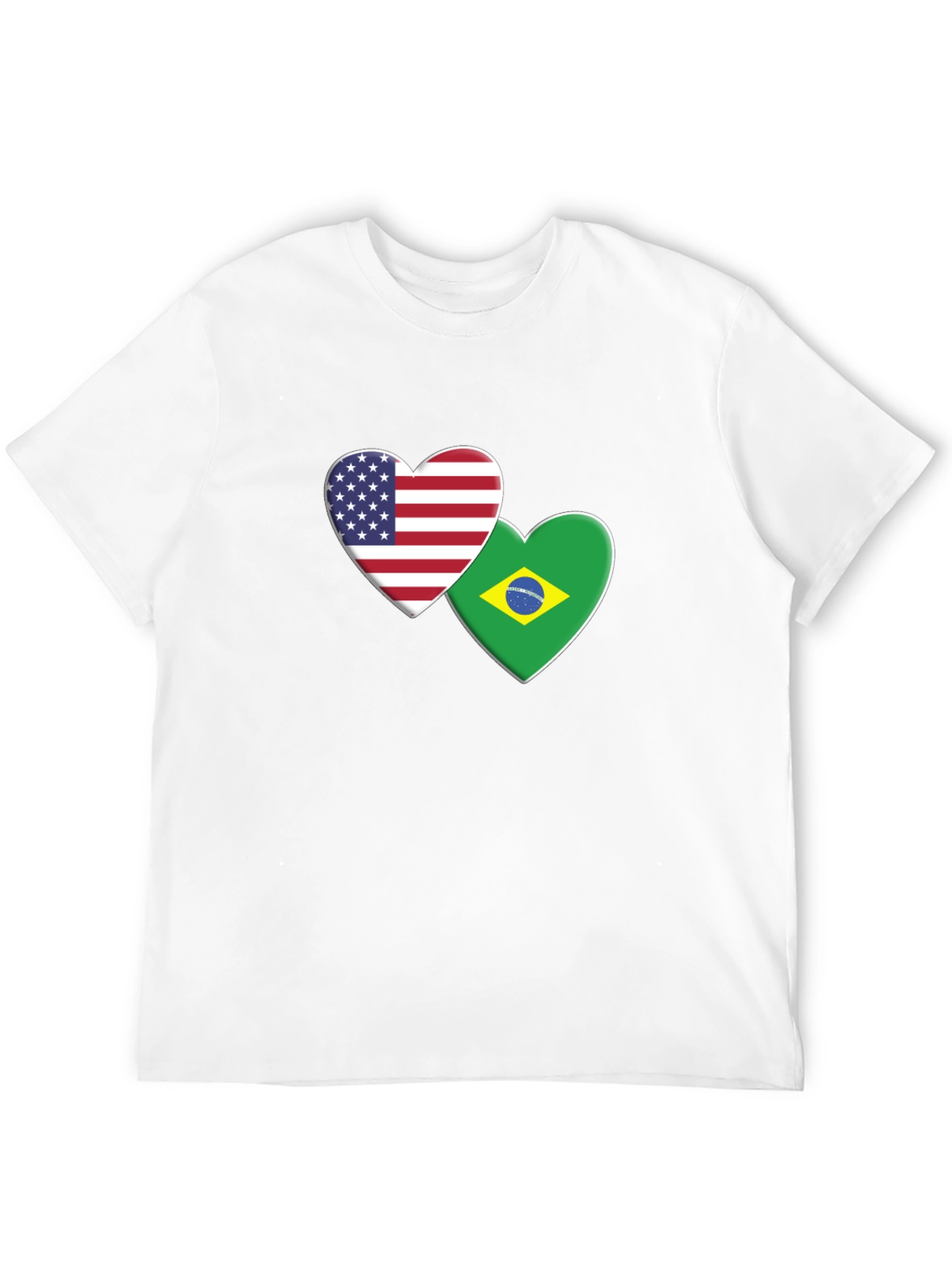 USA & Brazil Hearts T-Shirt - Black Graphic Tee