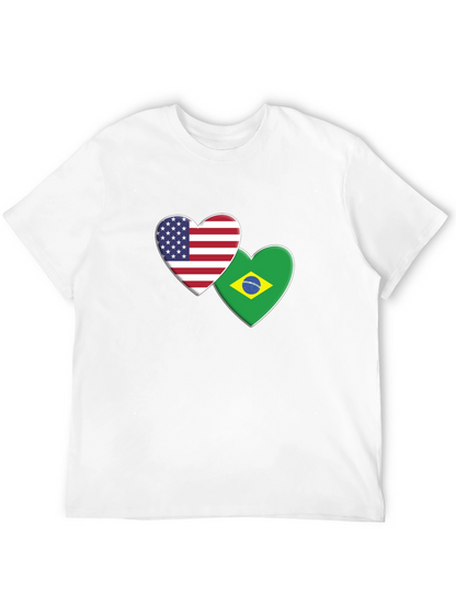 USA & Brazil Hearts T-Shirt - Black Graphic Tee
