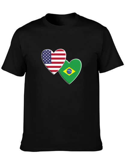 USA & Brazil Hearts T-Shirt - Black Graphic Tee