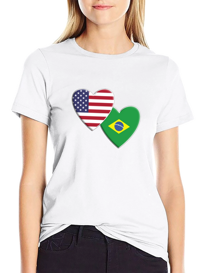 USA & Brazil Hearts T-Shirt - Black Graphic Tee