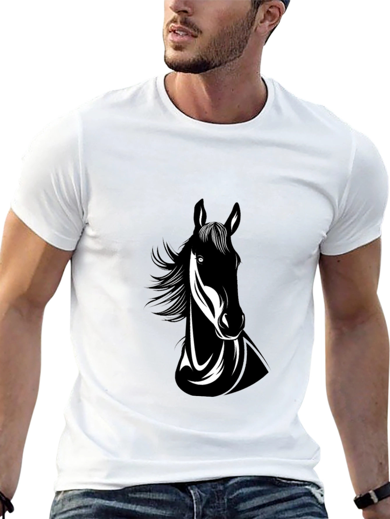 Black Horse Graphic Tee - Mens Crew Neck