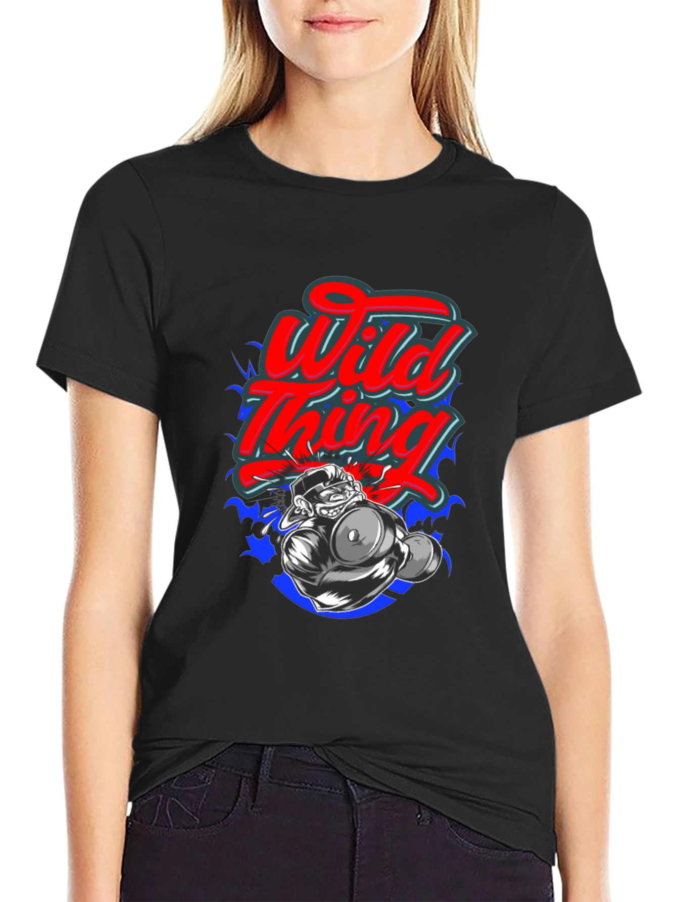 Wild Thing Cartoon Graphic Black T-Shirt