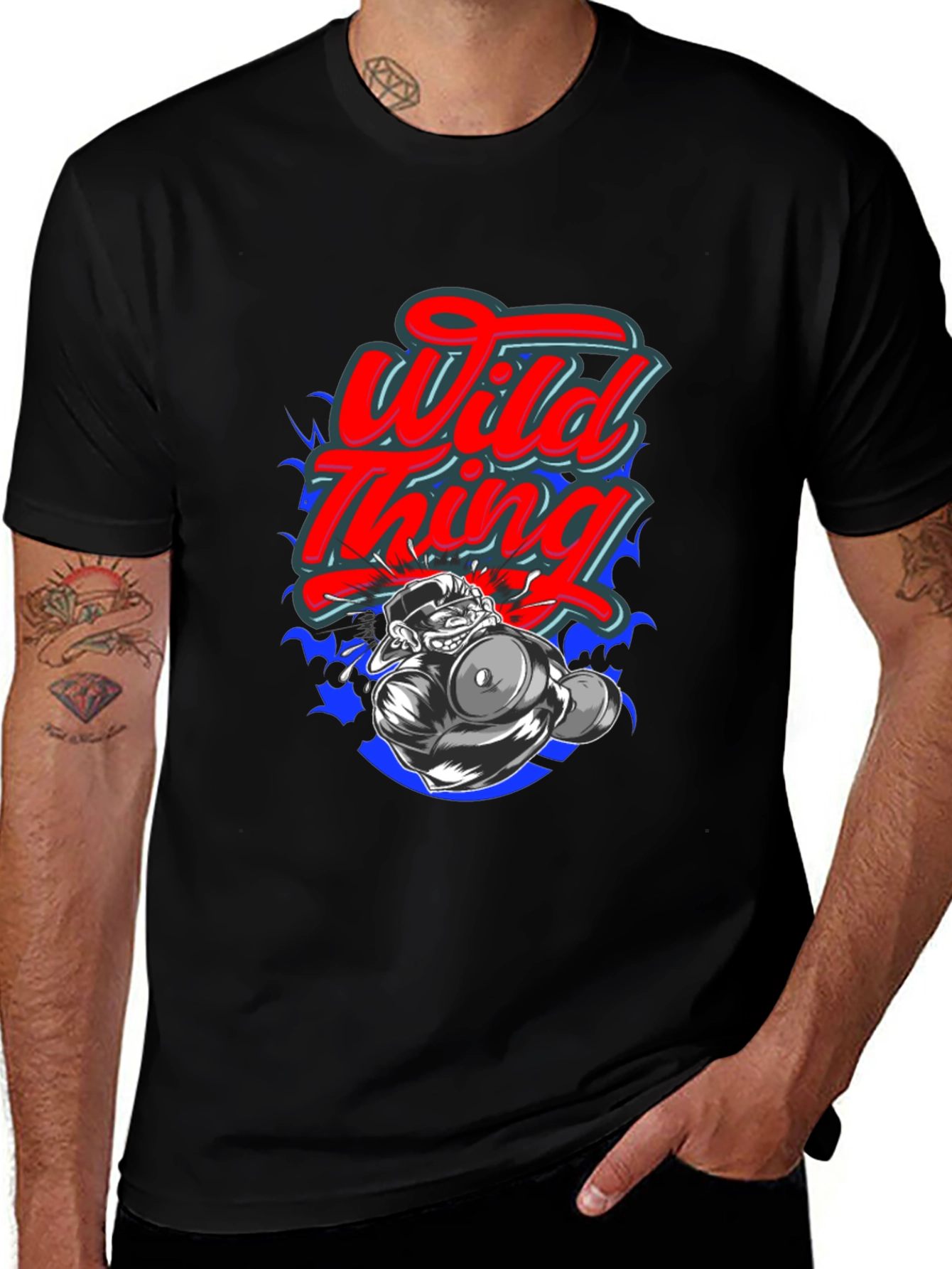 Wild Thing Cartoon Graphic Black T-Shirt