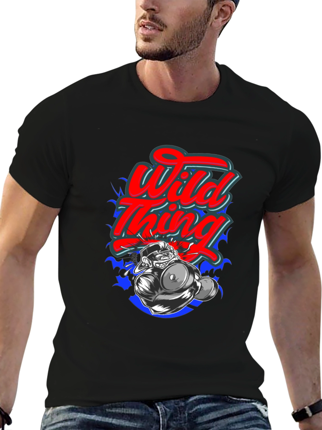 Wild Thing Cartoon Graphic Black T-Shirt
