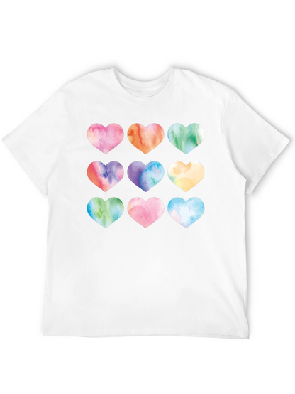 Watercolor Hearts Black T-Shirt