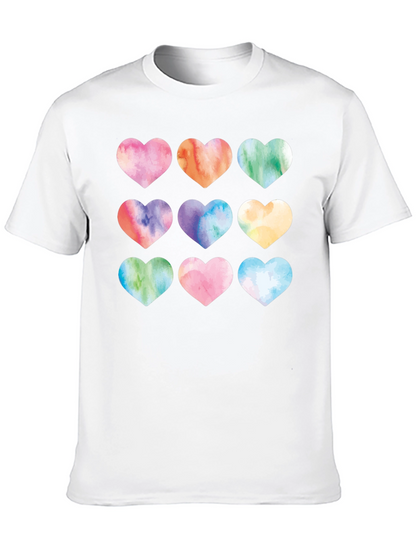 Watercolor Hearts Black T-Shirt