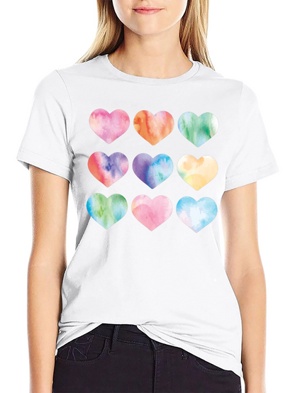 Watercolor Hearts Black T-Shirt