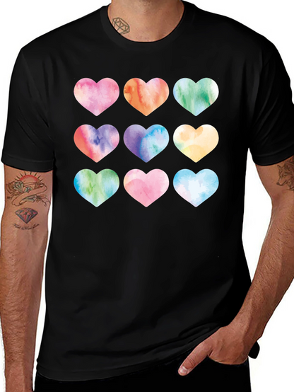 Watercolor Hearts Black T-Shirt