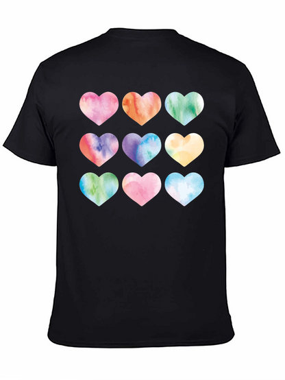 Watercolor Hearts Black T-Shirt