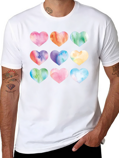 Watercolor Hearts Black T-Shirt