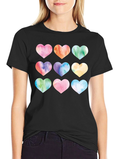 Watercolor Hearts Black T-Shirt