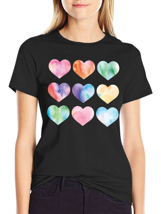 Watercolor Hearts Black T-Shirt