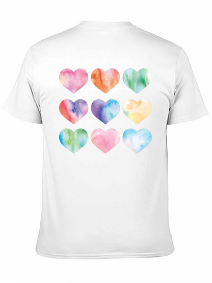 Watercolor Hearts Black T-Shirt