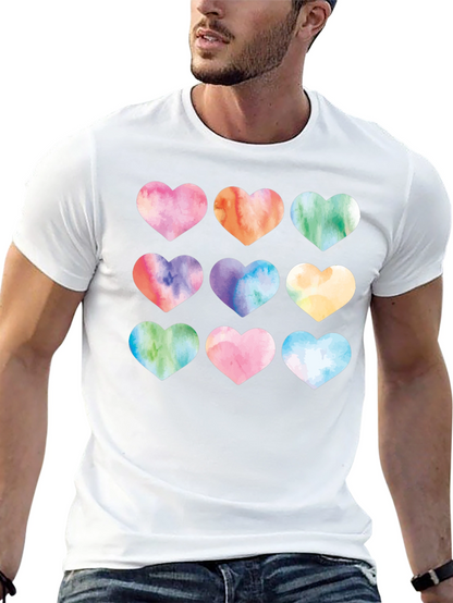 Watercolor Hearts Black T-Shirt