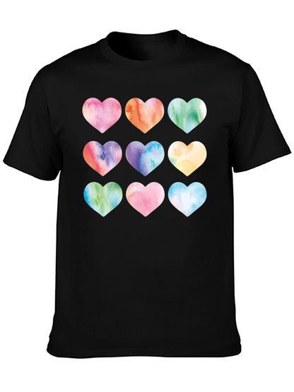 Watercolor Hearts Black T-Shirt