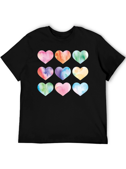 Watercolor Hearts Black T-Shirt