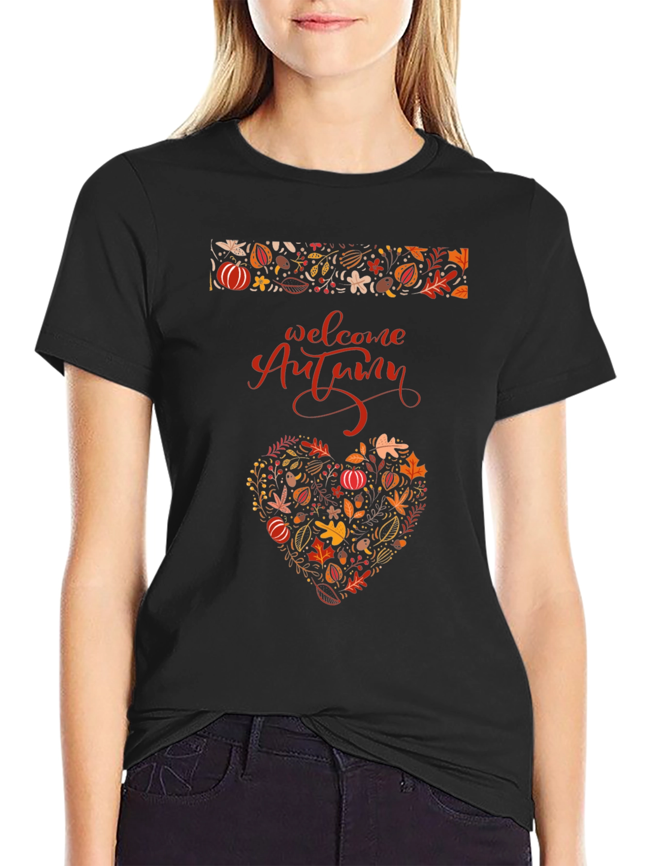 Welcome Autumn Heart Graphic Tee - Fall Season Shirt