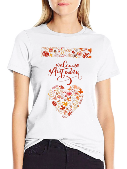 Welcome Autumn Heart Graphic Tee - Fall Season Shirt