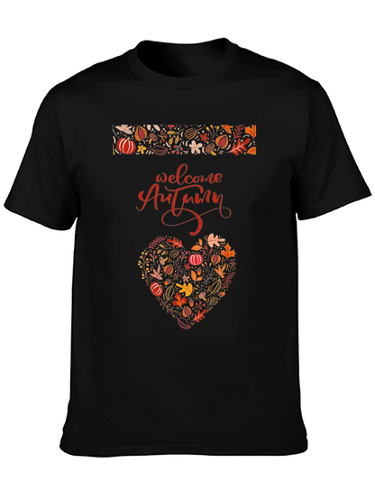 Welcome Autumn Heart Graphic Tee - Fall Season Shirt