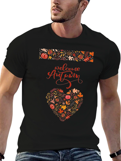 Welcome Autumn Heart Graphic Tee - Fall Season Shirt