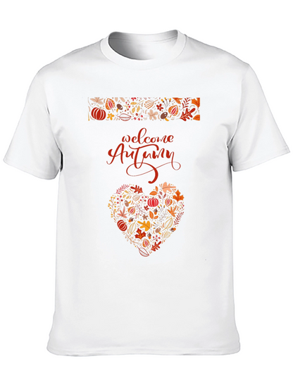 Welcome Autumn Heart Graphic Tee - Fall Season Shirt