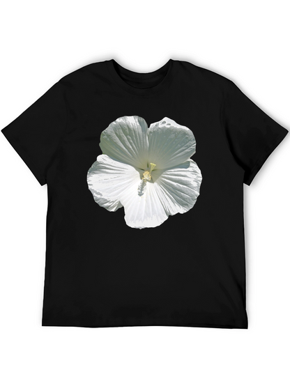 White Hibiscus Flower Graphic Tee - Black Cotton T-Shirt