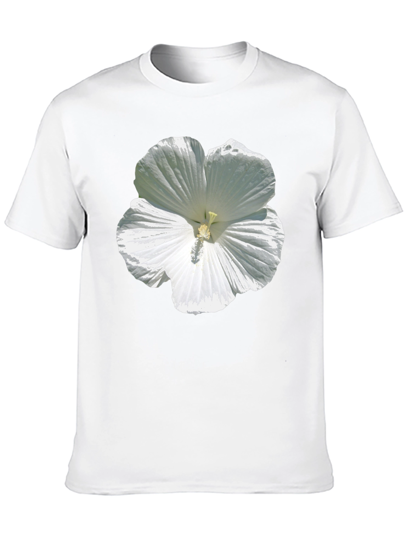 White Hibiscus Flower Graphic Tee - Black Cotton T-Shirt