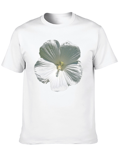 White Hibiscus Flower Graphic Tee - Black Cotton T-Shirt