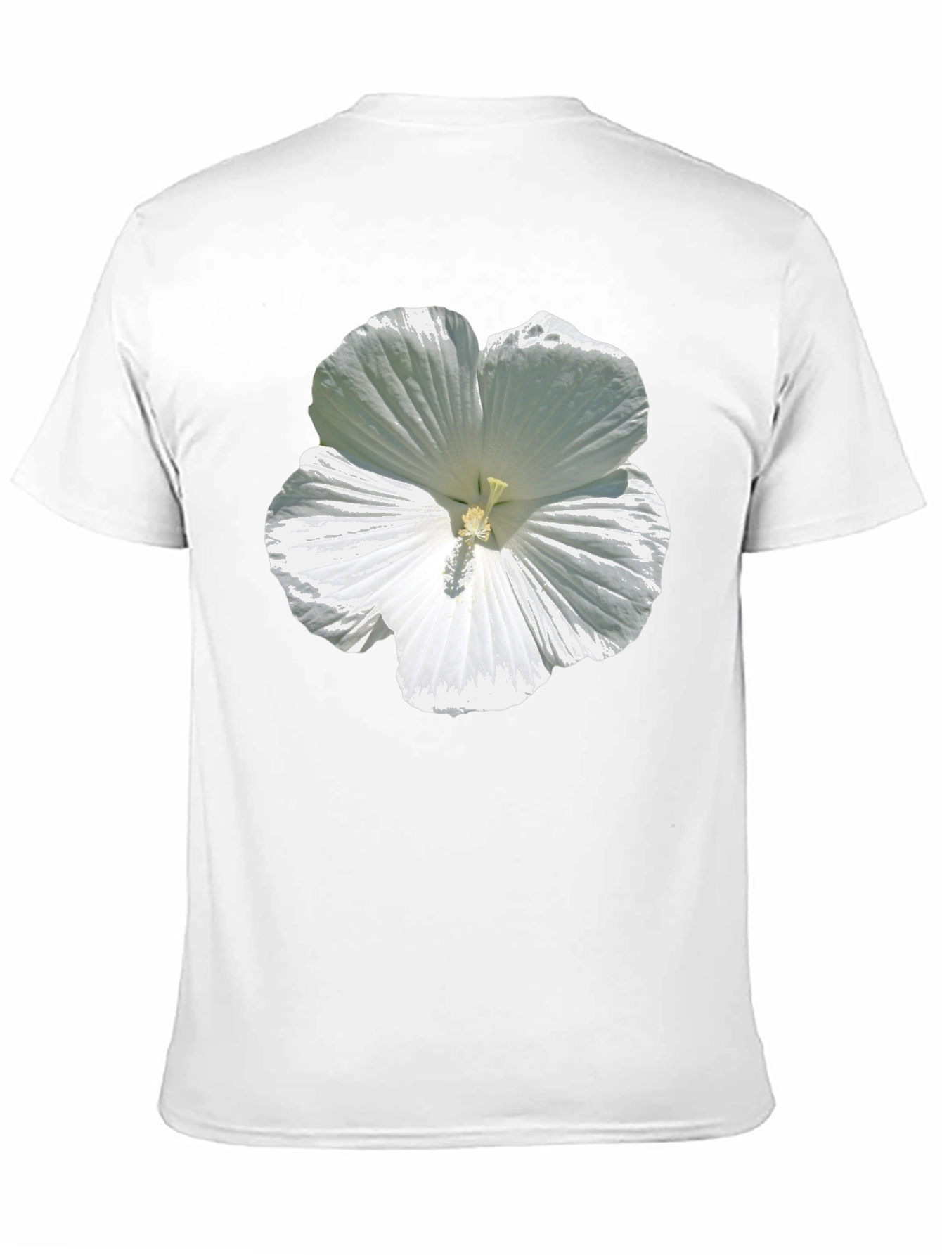 White Hibiscus Flower Graphic Tee - Black Cotton T-Shirt