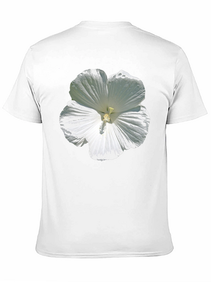 White Hibiscus Flower Graphic Tee - Black Cotton T-Shirt