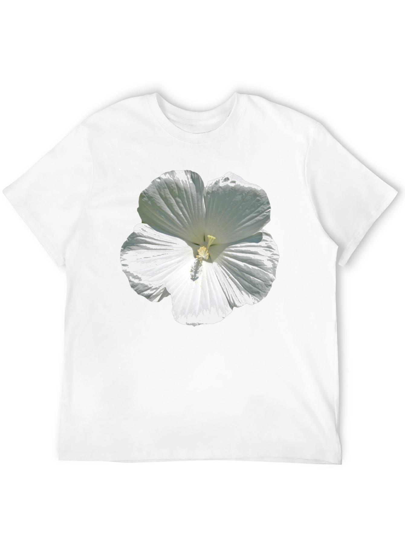 White Hibiscus Flower Graphic Tee - Black Cotton T-Shirt