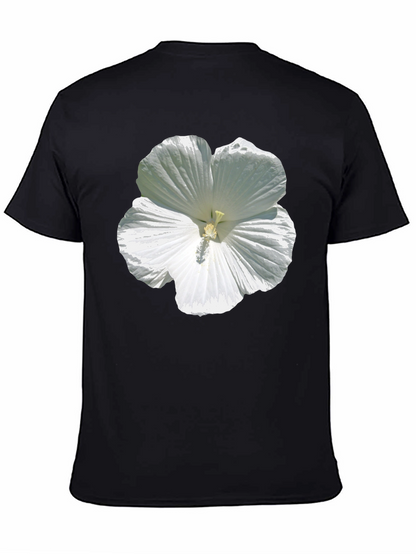 White Hibiscus Flower Graphic Tee - Black Cotton T-Shirt