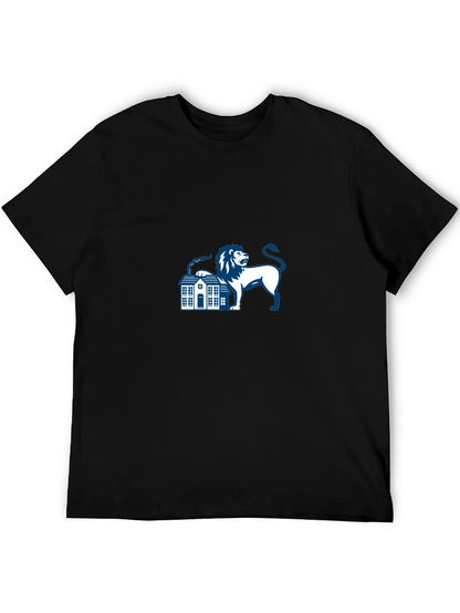 Black T-Shirt with Lion and House Graphic