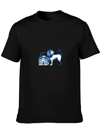 Black T-Shirt with Lion and House Graphic