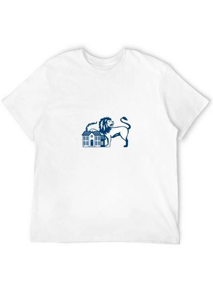 Black T-Shirt with Lion and House Graphic