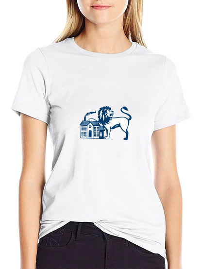 Black T-Shirt with Lion and House Graphic